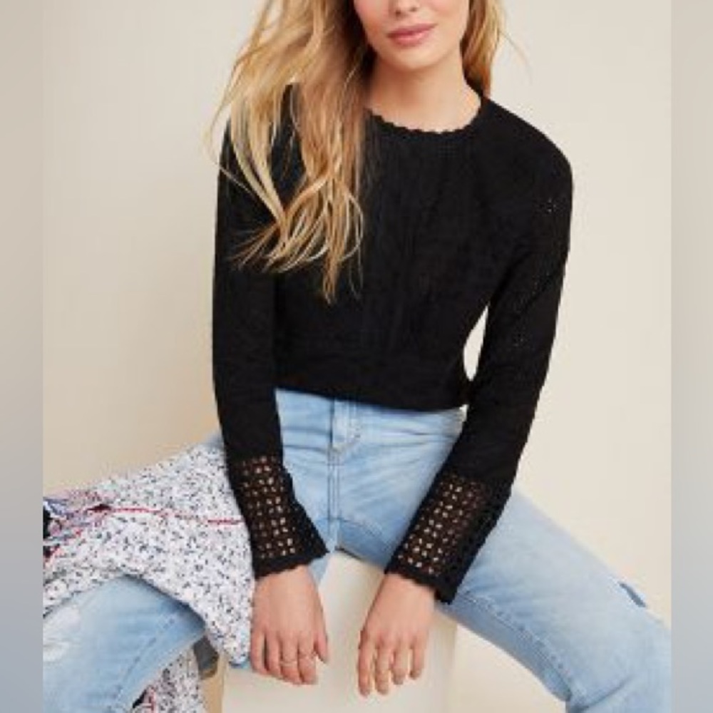 ❗️SALE❗️Anthropologie Lorna Eyelet Top Black size XS